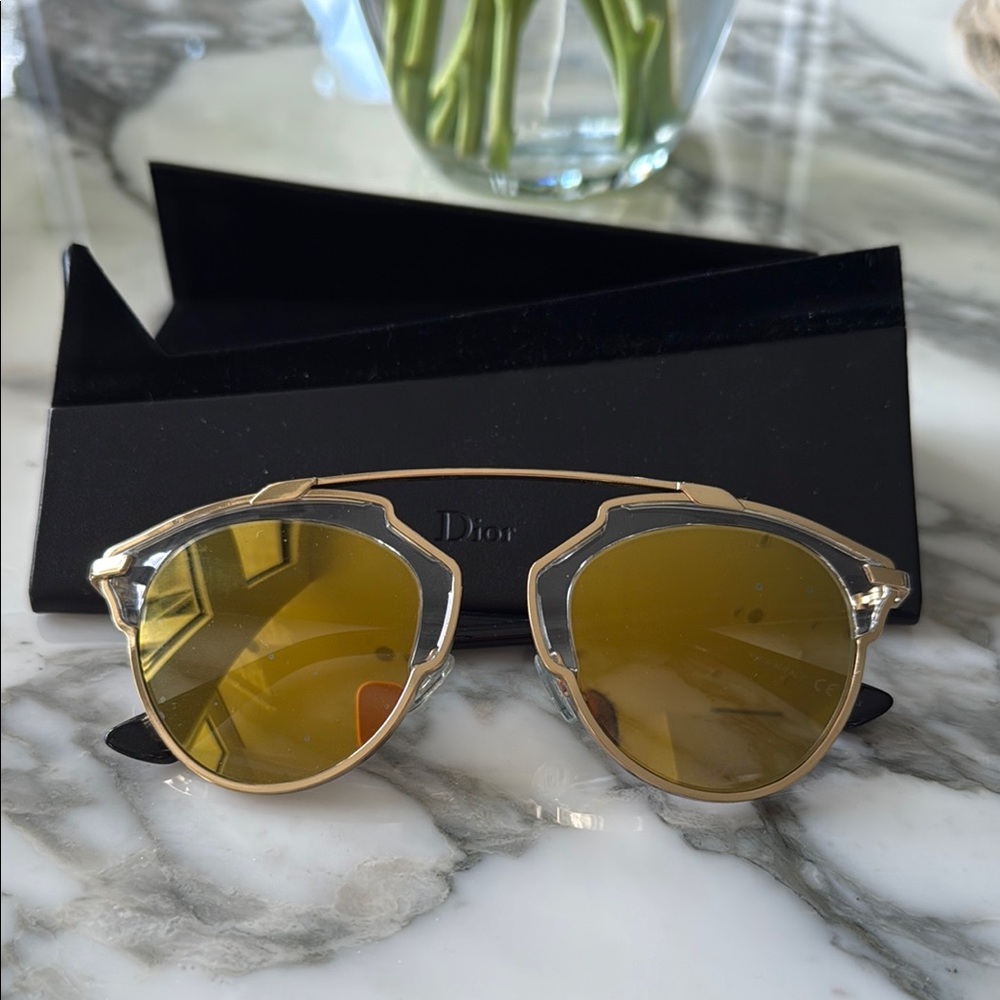 Dior Gold Sunglasses with Amber Lenses